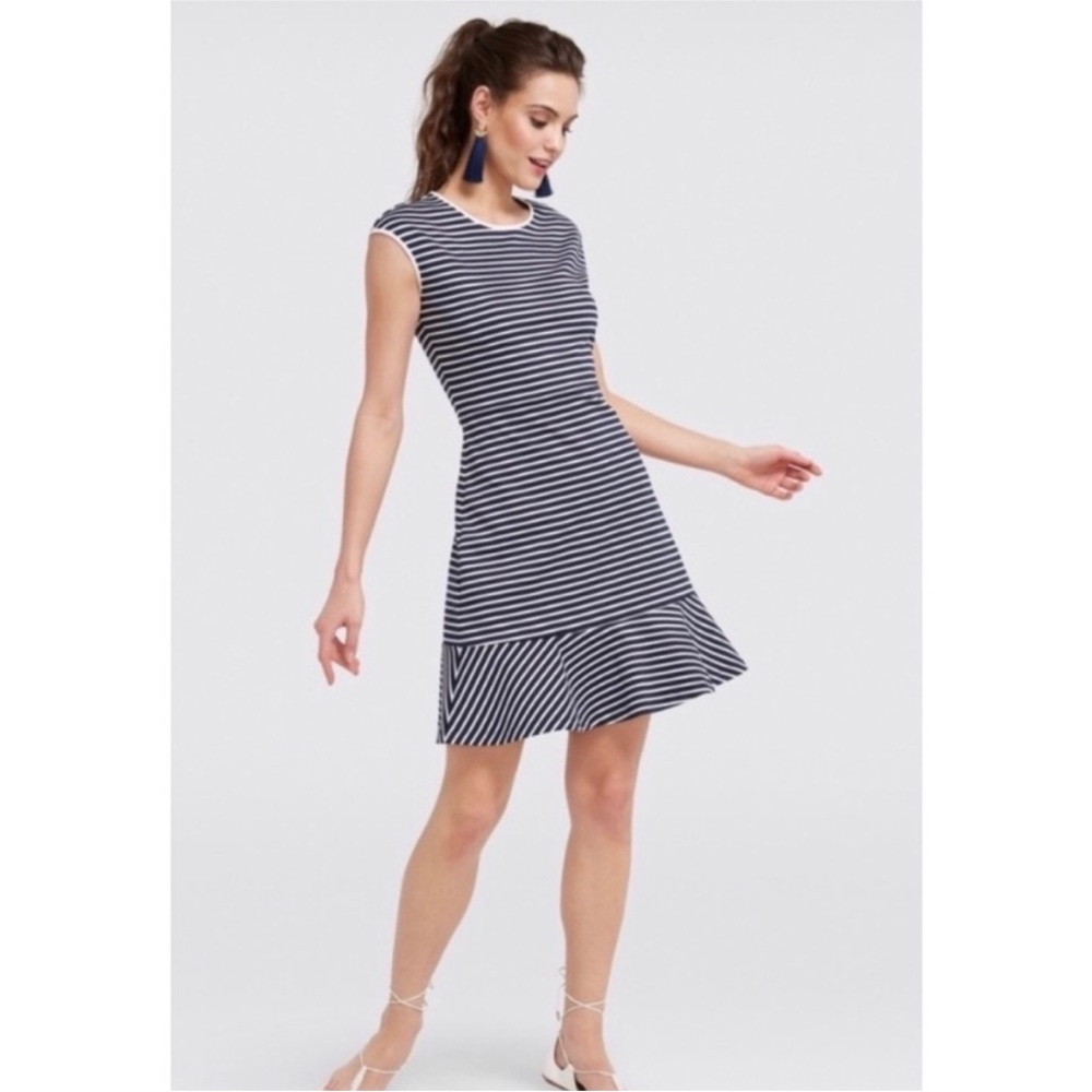 Draper James Striped Ruffle Hem Cap Sleeve Dress